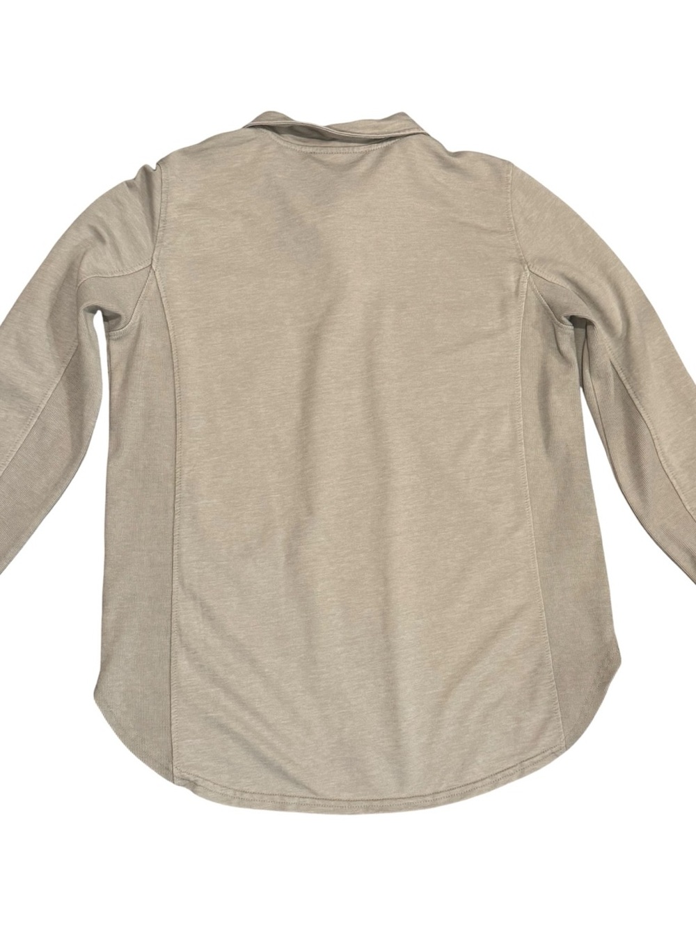 Jane + Delancey Terry Knit Button Down Shirt Shacket Tan Beige Medium NWT - Picture 3 of 10